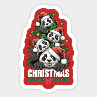 Christmas Pandas (momma and 3 cubs) Sticker